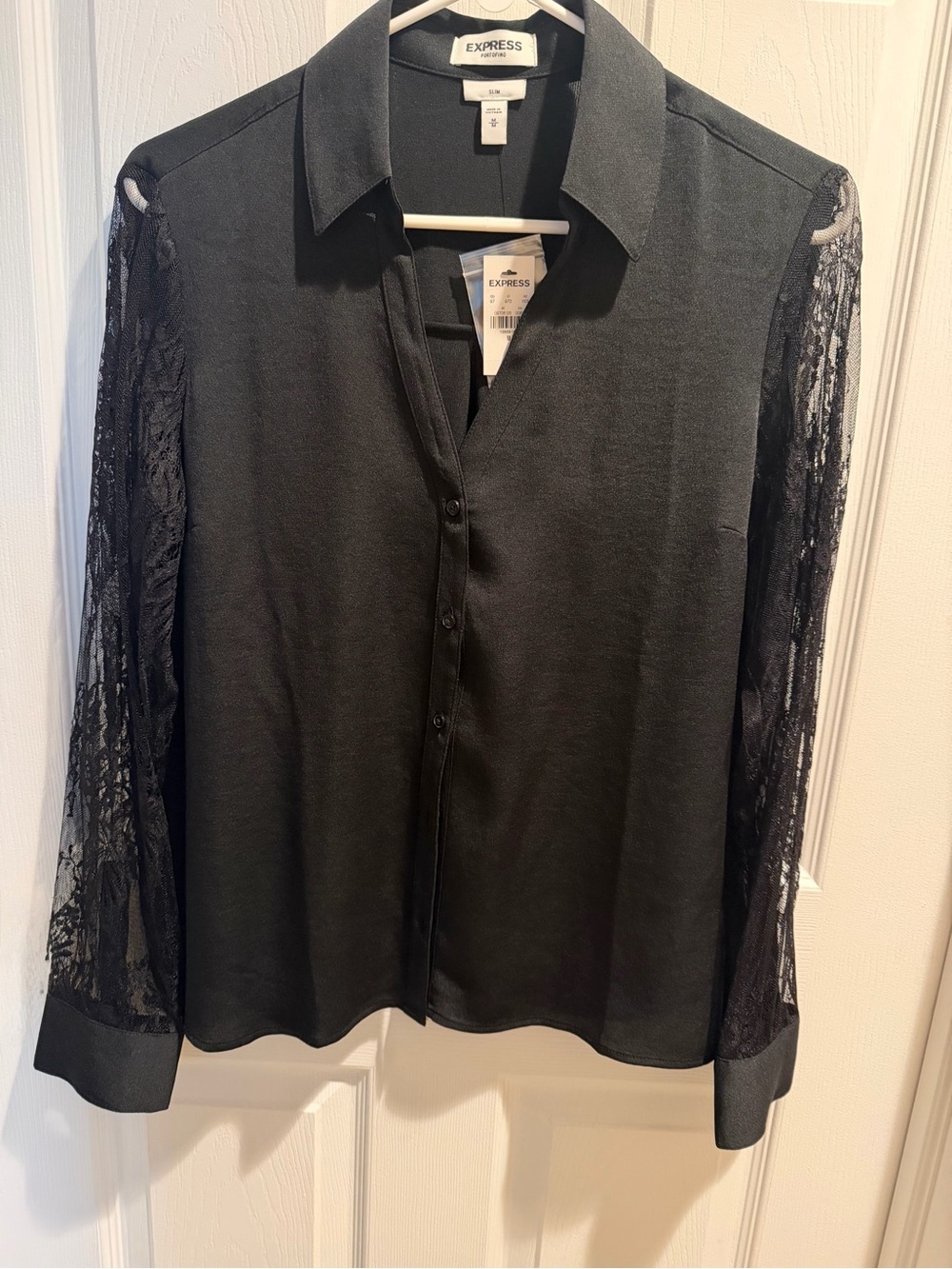 Express Black Slim Button-Up Blouse